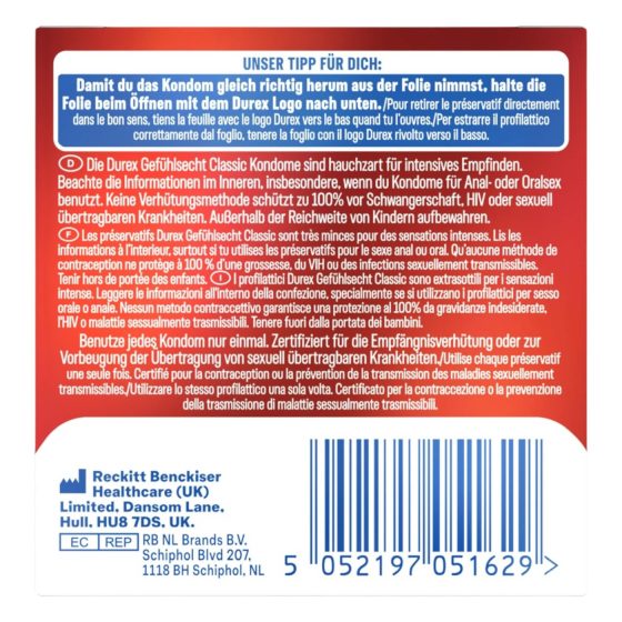 Durex - kondomy - extra tenké pro realistický pocit - 3 ks