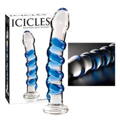   Icicles No. 5 - spirálové skleněné dildo (průhledné-modré)