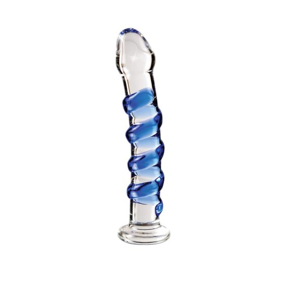 Icicles No. 5 - spirálové skleněné dildo (průhledné-modré)