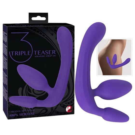 Trojitý připínací dildo bez popruhů (fialové)