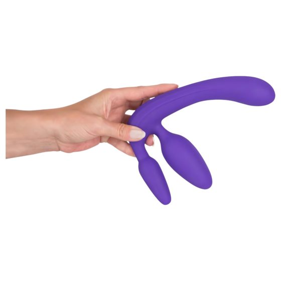 Trojitý připínací dildo bez popruhů (fialové)