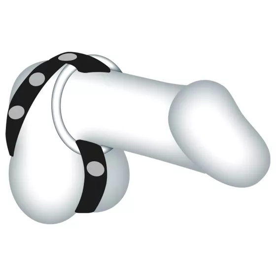 Bad Kitty - kožený erekční kroužek na penis a varlata - černý