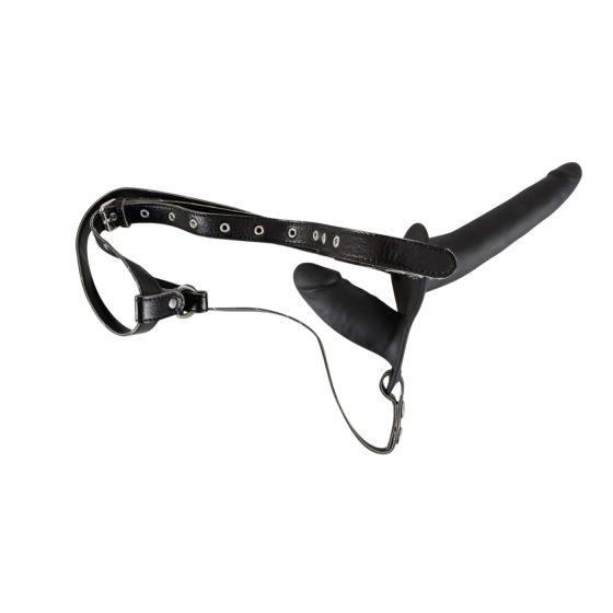 You2Toys - Připínací, silikonový dvojitý dildo (černý)