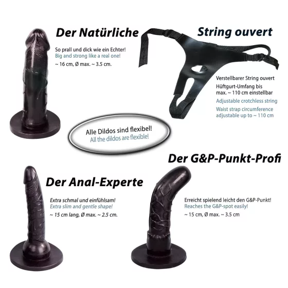 You2Toys - sada připínacích dild s postrojem (černá)