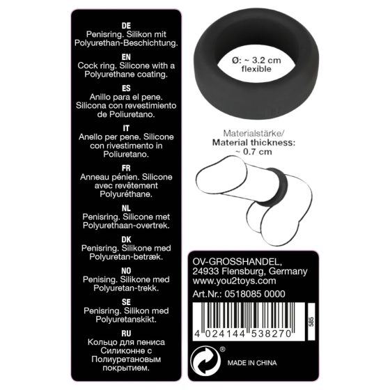 Black Velvet - silný černý penisový kroužek (3,2cm)
