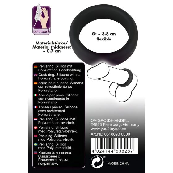 Black Velvet - silnostěnný erekční kroužek (3,8 cm) - černý