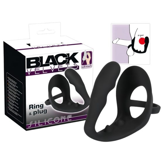 Black Velvet - anální dildo s kroužky na penis a varlata (černé)