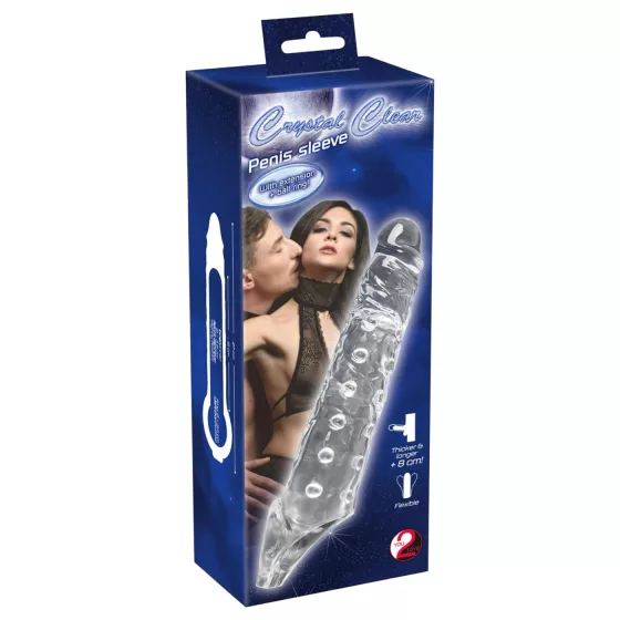 Crystal Skin - prodlužovací návlek na penis s kuličkami - transparentní