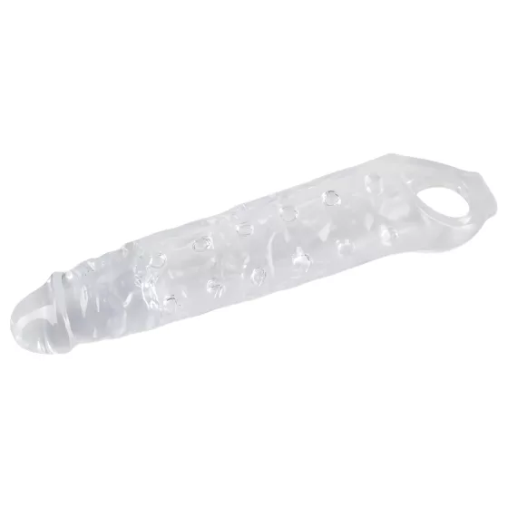 Crystal Skin - prodlužovací návlek na penis s kuličkami - transparentní