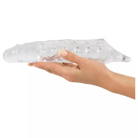 Crystal Skin - prodlužovací návlek na penis s kuličkami - transparentní