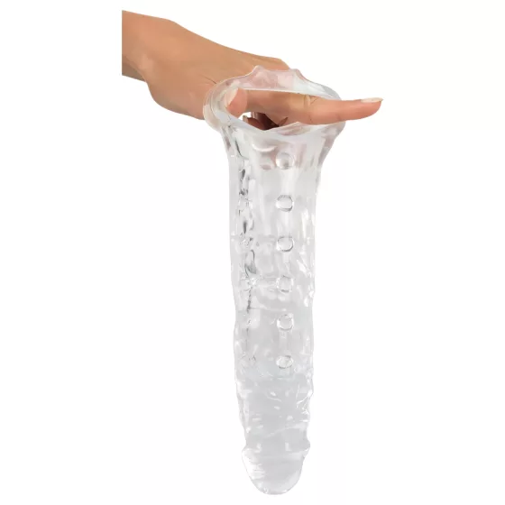 Crystal Skin - prodlužovací návlek na penis s kuličkami - transparentní