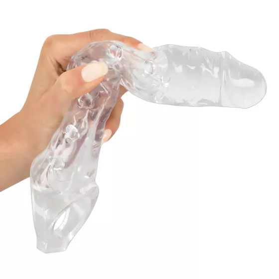Crystal Skin - prodlužovací návlek na penis s kuličkami - transparentní