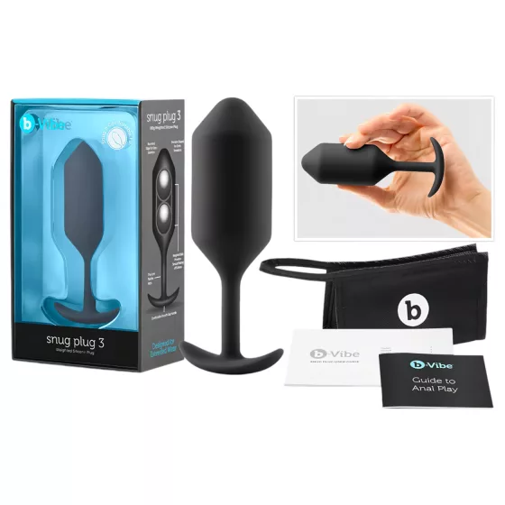 b-Vibe Snug Plug 3 - dvojitý kuličkový anální kolík (180 g, černý)