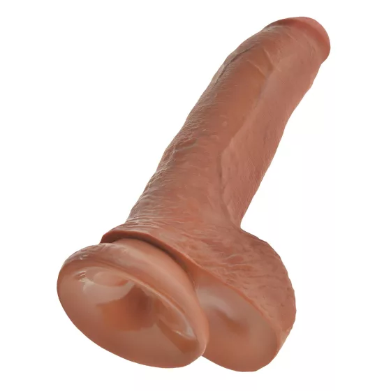 King Cock - realistické dildo s varlaty - 23 cm - hnědá