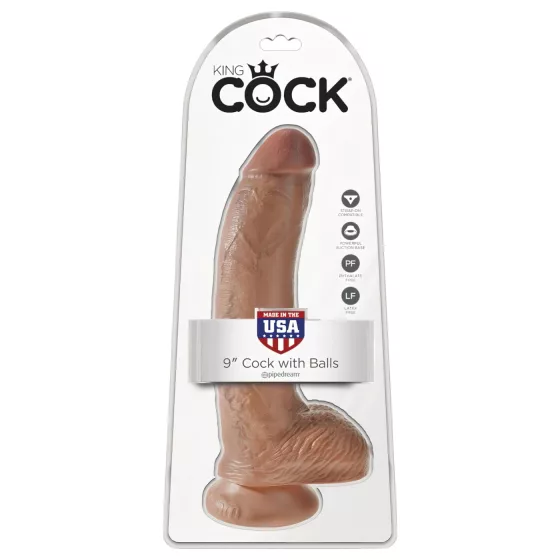 King Cock - realistické dildo s varlaty - 23 cm - hnědá
