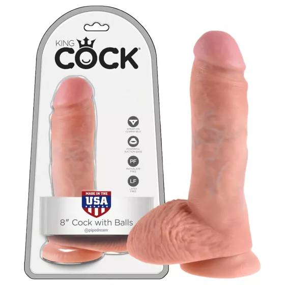 King Cock - realistické dildo s varlaty - 20 cm - tělová barva