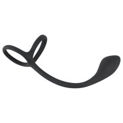   Black Velvet - tenký anál dildo s erekčním kroužkem na penis a varlata (černý)