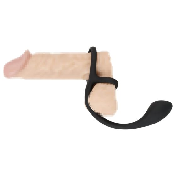 Black Velvet - tenký anál dildo s erekčním kroužkem na penis a varlata (černý)