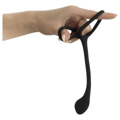   Black Velvet - tenký anál dildo s erekčním kroužkem na penis a varlata (černý)