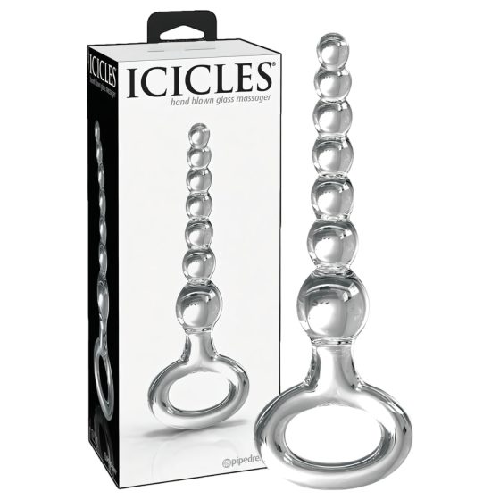 Icicles No. 67 - skleněné dildo s koulemi (průhledné)