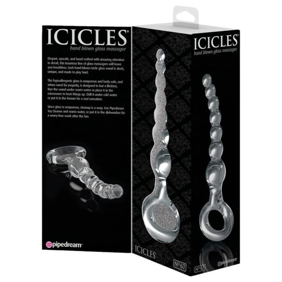 Icicles No. 67 - skleněné dildo s koulemi (průhledné)