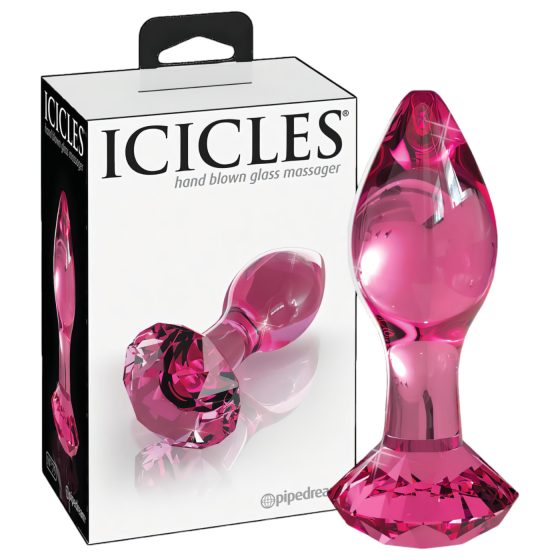 Icicles No. 79 - kuželovitý skleněný anální kolík (růžový)