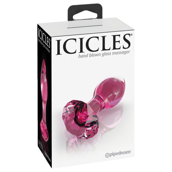Icicles No. 79 - kuželovitý skleněný anální kolík (růžový)