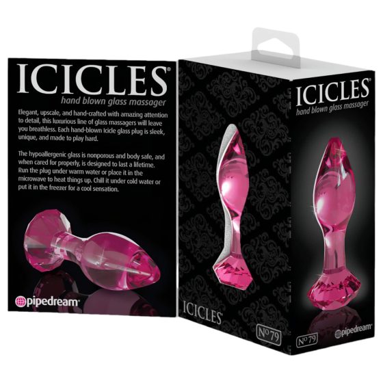 Icicles No. 79 - kuželovitý skleněný anální kolík (růžový)