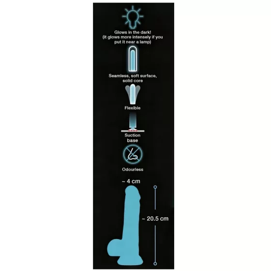 You2Toys - dildo s přísavkou - svítící ve tmě - modrý