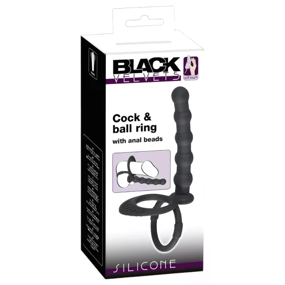 Black Velvets - erekční a penisový kroužek s análním dildem - černý