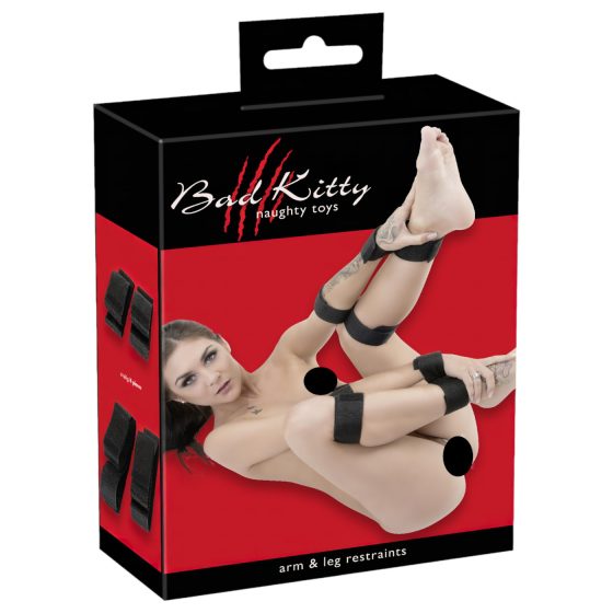 Bad Kitty - sada na připoutání rukou k nohám (černá)