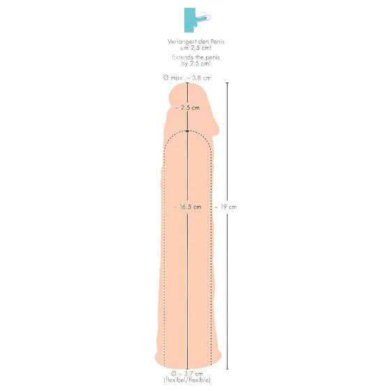 You2Toys - Silikonový prodlužující návlek na penis (přírodní) - 19 cm