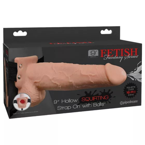 Pipedream Fetish Strap-On 9 - připínací duté stříkající dildo (tělové barvy)