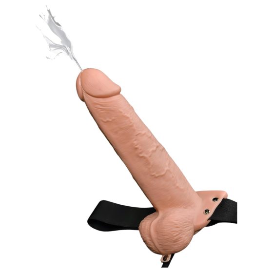 Fetish Strap-On 9 - připínací, duté, stříkací dildo (přírodní)