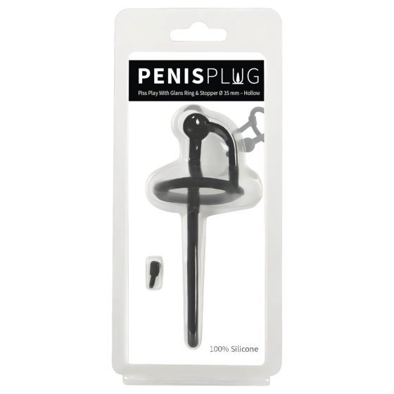 Penisplug - silikonový dilatátor močové trubice a kroužek na žalud (0,6mm) - černý