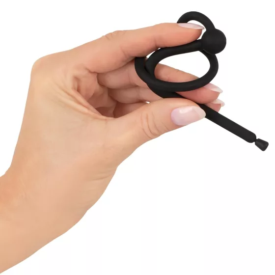 Penisplug - dilatátor na penis se silikonovým kroužkem na žalud - černý