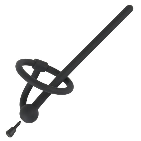 Penisplug - silikonový dilatátor močové trubice a kroužek na žalud (0,6mm) - černý