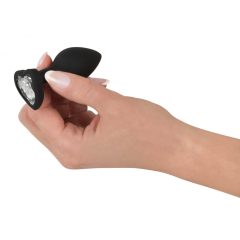   You2Toys Silicone Butt Plug - anální dildo ve tvaru srdce s bílým kamínkem (černé)