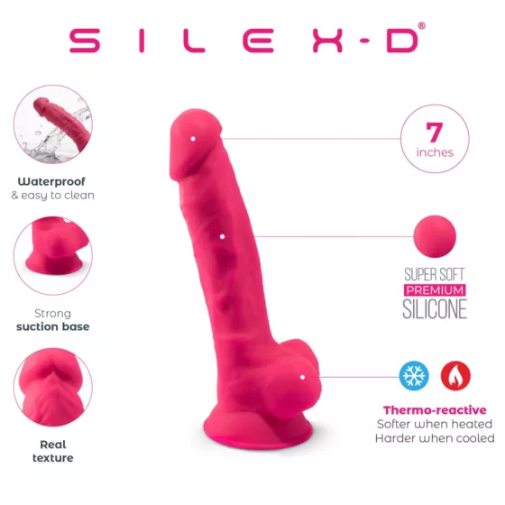 Silexd 7 - přísavkový, varlatový dildo - 17,5 cm (růžový)