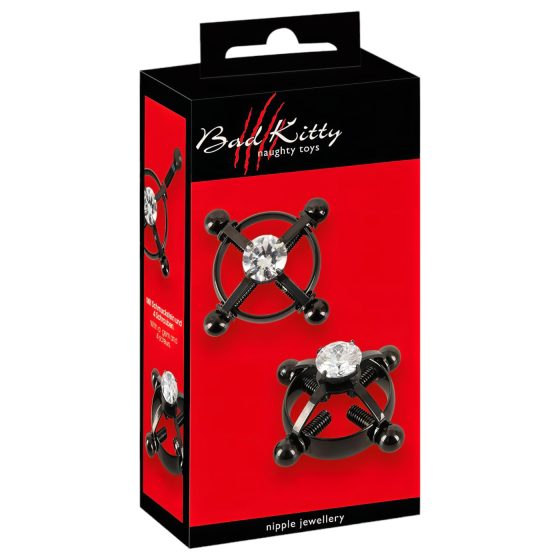 Bad Kitty - twisty šperk na bradavky (s kamínky) - černý