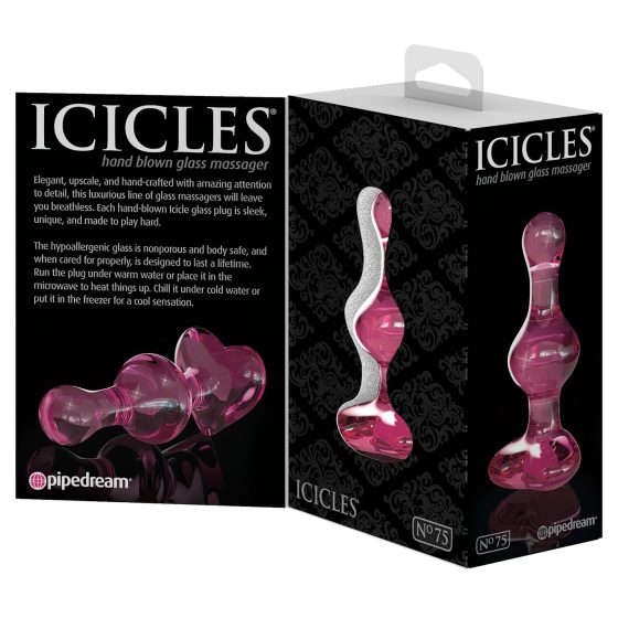 Icicles No. 75 - srdcová skleněná anální zátka (růžová)