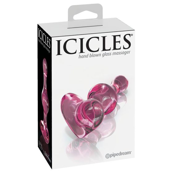 Icicles No. 75 - srdcová skleněná anální zátka (růžová)