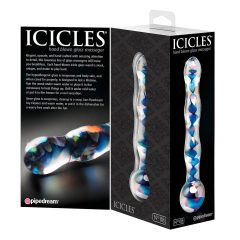   Icicles No. 08 - vlnitý, oboustranný, skleněný dildo (průhledný modrý)