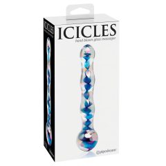   Icicles No. 08 - vlnitý, oboustranný, skleněný dildo (průhledný modrý)