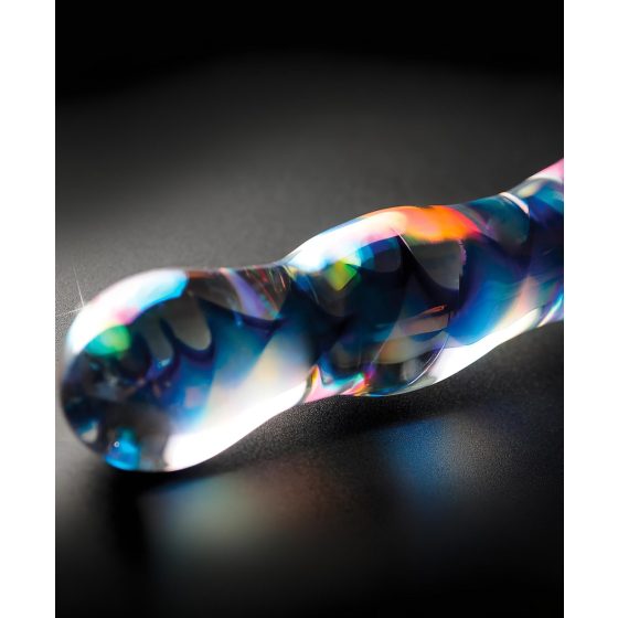 Icicles No. 08 - vlnitý, oboustranný, skleněný dildo (průhledný modrý)