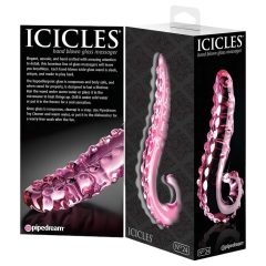   Icicles No. 24 - žebrované skleněné dildo s jazykem (růžové)