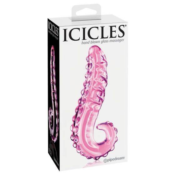 Icicles No. 24 - žebrované skleněné dildo s jazykem (růžové)