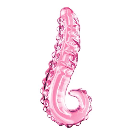 Icicles No. 24 - žebrované skleněné dildo s jazykem (růžové)