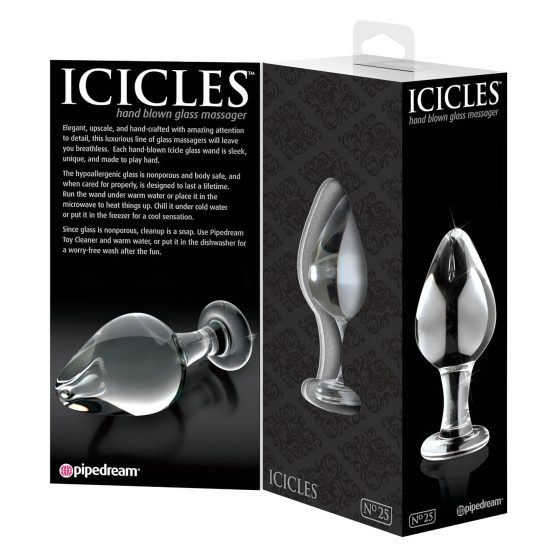 Icicles No. 25 - kónický skleněný anální kolík (průhledný)