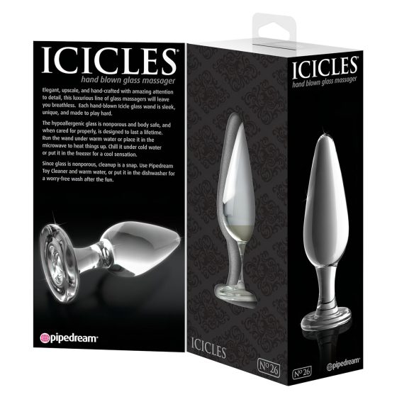 Icicles No. 26 - anální kolík - kuželový tvar - sklo průhledné